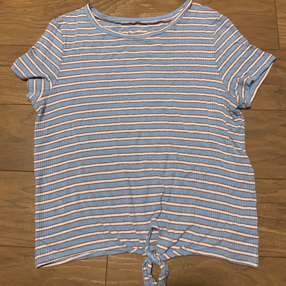 American Eagle tie front blue striped tee - Picture 1 of 3